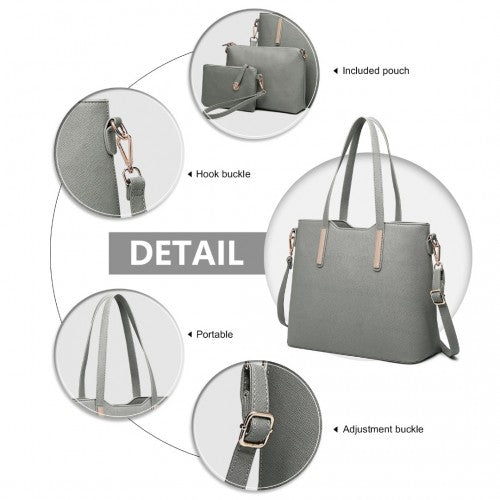 Easy Luggage LT6648 - Miss Lulu Three Piece Tote Shoulder Bag And Clutch - Dark Grey