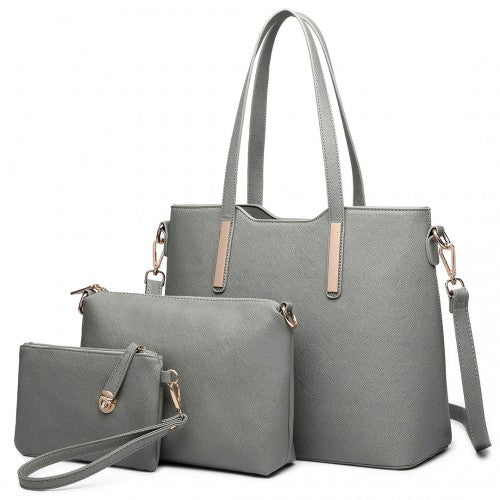 Easy Luggage LT6648 - Miss Lulu Three Piece Tote Shoulder Bag And Clutch - Dark Grey