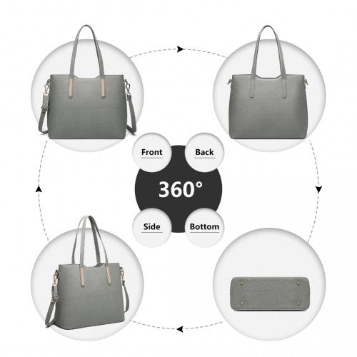 Easy Luggage LT6648 - Miss Lulu Three Piece Tote Shoulder Bag And Clutch - Dark Grey