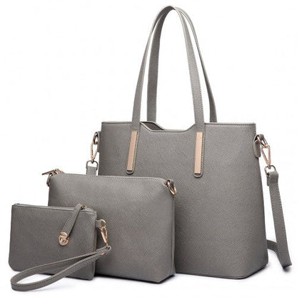 Easy Luggage LT6648 - Miss Lulu Three Piece Tote Shoulder Bag And Clutch - Grey