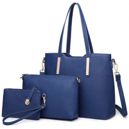 Easy Luggage LT6648 - Miss Lulu Three Piece Tote Shoulder Bag And Clutch - Navy