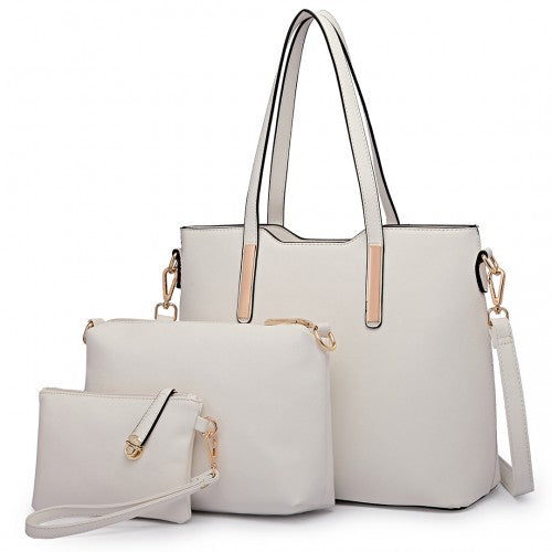 Easy Luggage LT6648 - Miss Lulu Three Piece Tote Shoulder Bag And Clutch - White