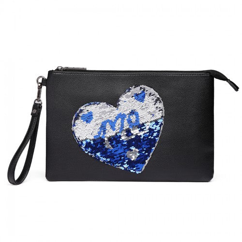 Easy Luggage LT6822L-MISS LULU PU LEATHER SEQUIN HEART ME CLUTCH BAG BLACK