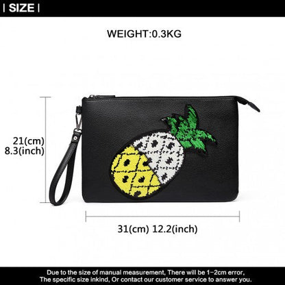 Easy Luggage LT6822P-MISS LULU MISS LULU PU LEATHER SEQUIN PINEAPPLE CLUTCH BAG BLACK