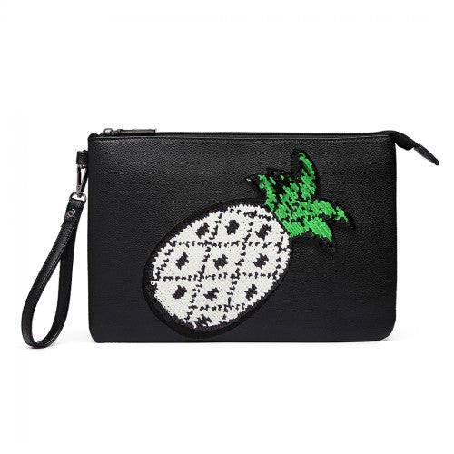 Easy Luggage LT6822P-MISS LULU MISS LULU PU LEATHER SEQUIN PINEAPPLE CLUTCH BAG BLACK