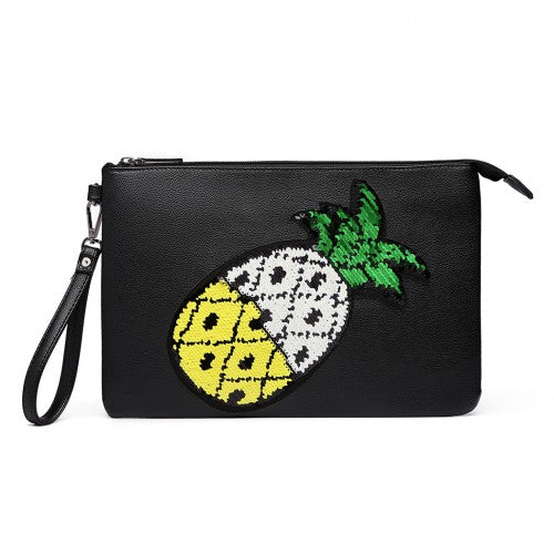 Easy Luggage LT6822P-MISS LULU MISS LULU PU LEATHER SEQUIN PINEAPPLE CLUTCH BAG BLACK