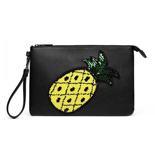 Easy Luggage LT6822P-MISS LULU MISS LULU PU LEATHER SEQUIN PINEAPPLE CLUTCH BAG BLACK