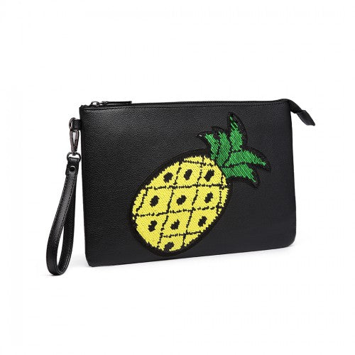 Easy Luggage LT6822P-MISS LULU MISS LULU PU LEATHER SEQUIN PINEAPPLE CLUTCH BAG BLACK