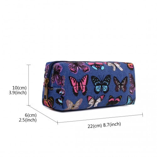 Easy Luggage PC-B - Miss Lulu Canvas Pencil Case Butterfly Navy