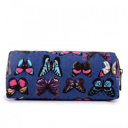 Easy Luggage PC-B - Miss Lulu Canvas Pencil Case Butterfly Navy