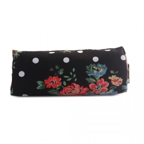 Easy Luggage PC - Miss Lulu Canvas Pencil Case Flower Polka Dot Black