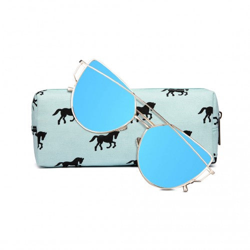 Easy Luggage PC - Miss Lulu Canvas Pencil Case Horse Blue