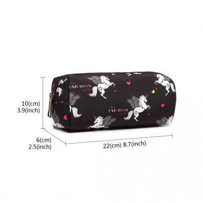 Easy Luggage PC-UN - MISS LULU UNICORN CANVAS PENCIL CASE - BLACK