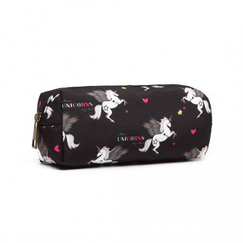 Easy Luggage PC-UN - MISS LULU UNICORN CANVAS PENCIL CASE - BLACK