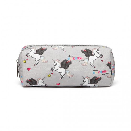 Easy Luggage PC-UN - MISS LULU UNICORN CANVAS PENCIL CASE - GREY