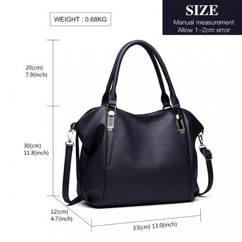 Easy Luggage S1716 - Miss Lulu Soft Leather Elegant Simple Shoulder Bag - Navy