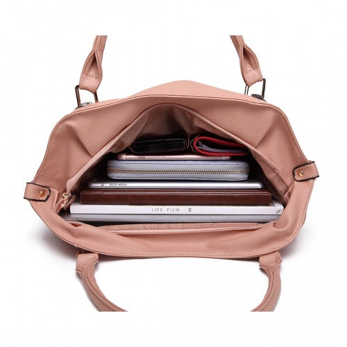 Easy Luggage S1716 - Miss Lulu Soft Leather Elegant Simple Shoulder Bag - Nude