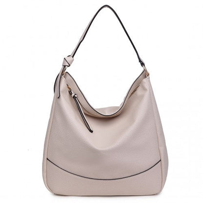 Easy Luggage S1761 BG - Midium Size Miss Lulu Leather Look Slouch Hobo Shoulder Tote Bag Beige