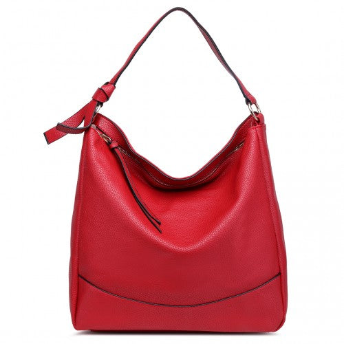 Easy Luggage S1761 RD - Midium Size Miss Lulu Leather Look Slouch Hobo Shoulder Tote Bag Red