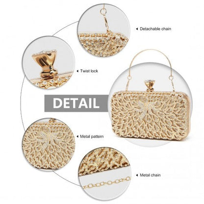 Easy Luggage S2227 - Miss Lulu Sparkling Classical Women Clutch Purse Evening Bag - Gold