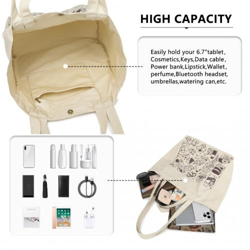 Easy Luggage S2316 - Durable Canvas Shopping Shoulder Bag - Beige