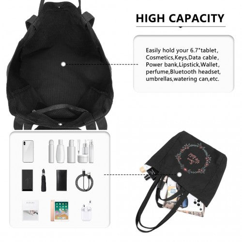 Easy Luggage S2316 - Durable Canvas Shopping Shoulder Bag - Black