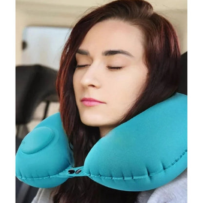 Easy Luggage Travel Neck Pillow - Inflatable Head Rest Cushion with sqeeze inflation- TEAL