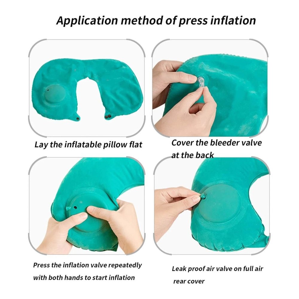Easy Luggage Travel Neck Pillow - Inflatable Head Rest Cushion with sqeeze inflation- TEAL